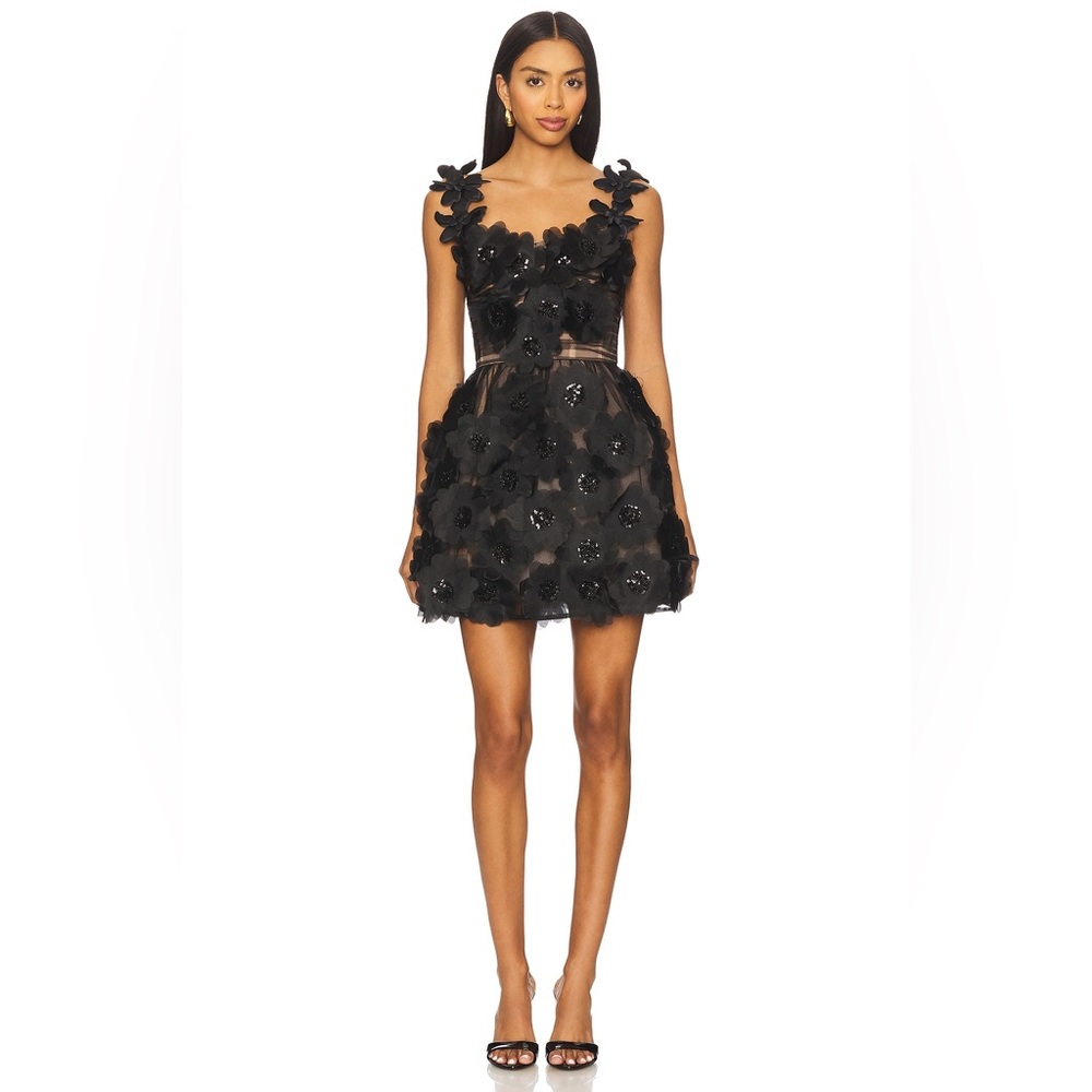 NWOT BRONX AND BANCO ROSALIE SHORT BLACK FLORAL DRESS, formal mini dress
